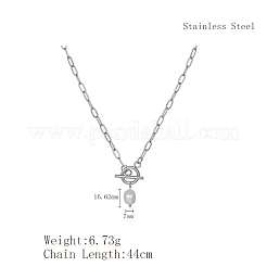 Minimalist Imitation Pearl Rice Pendant Stainless Steel PaPerclip Chain Necklaces for Everyday Women's Wear&nbsp;OX8079-1