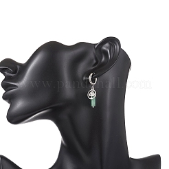 304 Stainless Steel Green Aventurine Column Hoop Earrings&nbsp;EJEW-JE06791-01