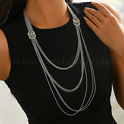 Iron Metallic layered Chain Tassel Long Necklaces with Double Clasp Decor&nbsp;IV6162-2