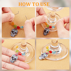 Alloy Enamel Sugar Skull Wine Glass Charms&nbsp;AJEW-PH01534