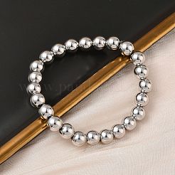 Brass Round Beaded Stretch Bracelets for Men Women&nbsp;BJEW-B148-05E-P