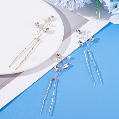 3Pcs 3 Colors Brass Rhinestone Hair Forks&nbsp;MRMJ-LP0001-06