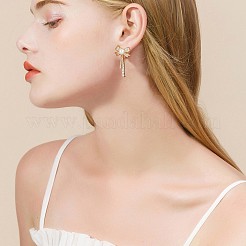 Clear Cubic Zirconia Bowknot Dangle Stud Earrings with Imitation Pearl Beaded&nbsp;JE1094A
