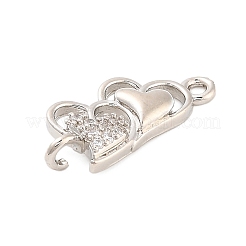 Brass Micro Pave Clear Cubic Zirconia Heart Connector Charms&nbsp;KK-H527-03A-P