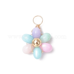 Dyed Natural Freshwater Shell Copper Wire Wrapped Flower Pendants&nbsp;PALLOY-JF03768-01