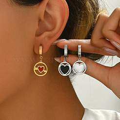 201 Stainless Steel Flat Round with Hollow Heart Hoop Earrings Daily Holiday Accessories&nbsp;OM1741-1