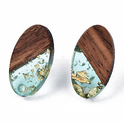 Transparent Resin & Walnut Wood Stud Earring Findings&nbsp;MAK-N032-005A-F02