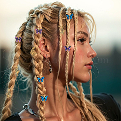 15Pcs 3 Styles Butterfly Printed Alloy Braiding Hair Pendant Decoration Clips&nbsp;OHAR-BM0001-04