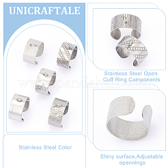 10Pcs 5 Styles 304 Stainless Steel Open Cuff Ring Components&nbsp;STAS-UN0054-83P