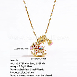 304 Stainless Steel Enamel & Cubic Zirconia Horse Pendant Necklaces for Women&nbsp;WGB99B5-01