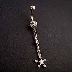 Piercing Jewelry Real 18K Gold Plated Brass Rhinestone Star Navel Ring Belly Rings&nbsp;AJEW-EE0001-69