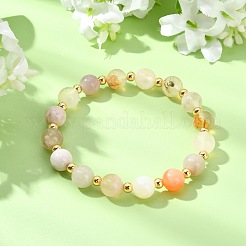 Natural Cherry Blossom Agate & Brass Beads Stretch Bracelets for Women&nbsp;BJEW-JB13831
