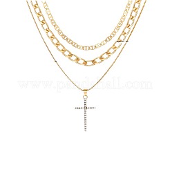 Alloy Crystal Crystal Rhinestone Cross Pendant 3-
Layer Necklaces for Women&nbsp;FS-WG64AC3-01