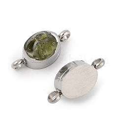 Natural Mixed Gemstone Chip 304 Stainless Steel Oval Connector Charms&nbsp;KK-P300-11P
