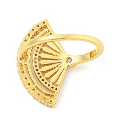 Fan Brass Micro Pave Clear Cubic Zirconia Open Cuff Rings for Women&nbsp;RJEW-L121-032G