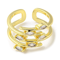 Real 18K Gold Plated Brass Micro Pave Clear Cubic Zirconia Open Cuff Rings&nbsp;RJEW-G303-01C-G