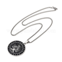 201 Stainless Steel Black Enamel Rune Tree of Life Pendant Necklaces for Men&nbsp;NJEW-K283-27P