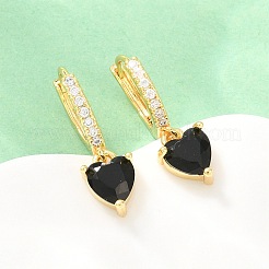 Brass Micro Pave Cubic Zirconia Hoop Dangle Earrings&nbsp;KK-H297-02G-02