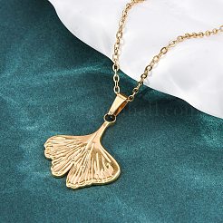 Ginkgo Leaf 304 Stainless Steel Pendant Necklaces&nbsp;NJEW-H059-21G