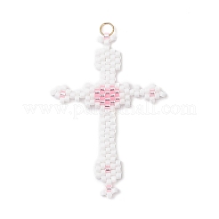 Glass Seed Beaded Cross Pendants&nbsp;PALLOY-MZ00947