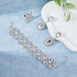 Crystal Rhinestone Teardrop Dangle Stud Earrings & Chain Bracelet & Rhombus Adjustable Ring&nbsp;SJEW-FI0001-19