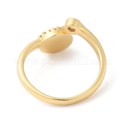Natural Shell Flat Round Open Cuff Ring with Clear Cubic Zirconia&nbsp;RJEW-L106-017G