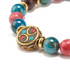 Round Natural Apatite & Imperial Jasper Braid Bead Bracelet&nbsp;BJEW-JB07125