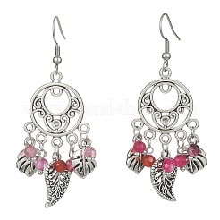 Dyed Natural Agate Beaded Tassel Earrings&nbsp;EJEW-JE05365