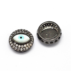 Flat Round Brass Micro Pave Cubic Zirconia Beads&nbsp;ZIRC-E010-08