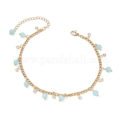 Cat Eye Round Tassel 304 Stainless Steel Twisted Chain Anklets for Women&nbsp;AJEW-AN00698-02