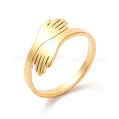 Ion Plating(IP) 304 Stainless Steel Hand Hug Cuff Ring for Women&nbsp;RJEW-K245-34G