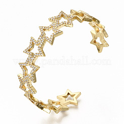 Brass Micro Pave Clear Cubic Zirconia Cuff Bangles&nbsp;BJEW-S142-003-NF