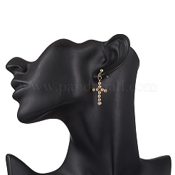 3 Pairs 3 Colors Brass Beaded Cross Dangle Stud Earrings&nbsp;EJEW-JE06479