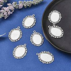 Tibetan Style Antique Silver Alloy Flat Oval Pendant Cabochon Settings&nbsp;X-TIBEP-M022-20AS