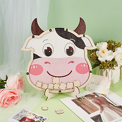 Cow Theme Wooden Baby Shower Guest Book for Birthday Party&nbsp;AJEW-WH0270-345