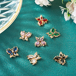 7Pcs 7 Colors Brass Glass Connector Charms&nbsp;KK-TA0001-93