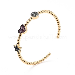 Colorful Cubic Zirconia Flat Round Heart Star Open Cuff Bangle&nbsp;BJEW-A123-07G