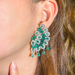 Fan with Teardrop Brass Micro Pave Cubic Zirconia Dangle Stud Earrings&nbsp;FS-WG9C581-01