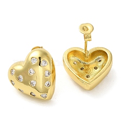 Heart Rack Plating Brass Micro Pave Cubic Zirconia Stud Earrings for Women&nbsp;EJEW-O001-03G