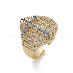 Brass Micro Pave Clear Cubic Zirconia Cuff Rings for Women&nbsp;RJEW-U041-05G