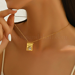 Stainless Steel Pave Clear Cubic Zirconia Openable Rectangle with Hollow Heart Pendant Necklaces for Daily Wear&nbsp;WV7130
