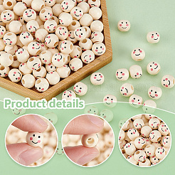 Printed Natural Wood European Beads&nbsp;WOOD-PH0002-79A