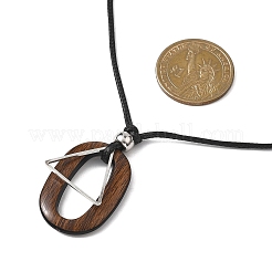 Acrylic Oval & Brass Triangle Pendant Black Waxed Polyester Cord Necklaces&nbsp;NJEW-JN05677