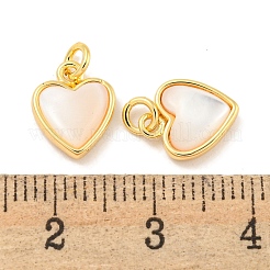 Natural Shell & Brass Heart Charms with Jump Rings&nbsp;X-KK-P275-09G