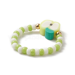 6Pcs 6 Style Strawberry & Watermelon & Kiwi & Apple & Lemon Polymer Clay & Glass Seed Stretch Rings Set&nbsp;RJEW-TA00070