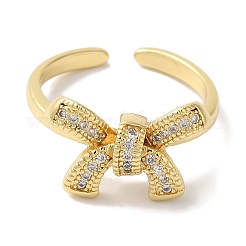 Bowknot Brass Micro Pave Clear Cubic Zirconia Open Cuff Rings for Women&nbsp;RJEW-C098-08G