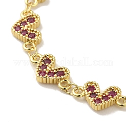 Rack Plating Brass Micro Pave Cubic Zirconia Heart Link Chain Bracelets for Women&nbsp;BJEW-P323-09G-06
