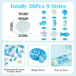 36Pcs 9 Styles Handmade Porcelain Beads&nbsp;PORC-TA0001-80