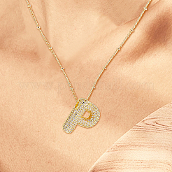 1Pc Brass Micro Pave Cubic Zirconia Letter Pendant Necklaces&nbsp;NJEW-LP0001-43P-G