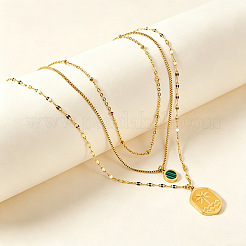 304 Stainless Steel & Synthetic Malachite Tree Pendant 3 Layer Necklaces for Women&nbsp;WGFC7FA-01